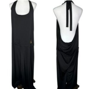 BABY PHAT NWT Women's 3X Black Halter Neck Backless Jumpsuit Gold Rhinestone Cat